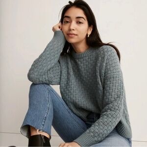 Madewell Basket Weave Stitch Sweater in Steely Blue. Size XS